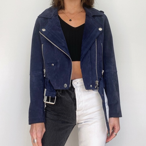 Blank NYC Suede Moto Jacket Royal Blue - Picture 4 of 7